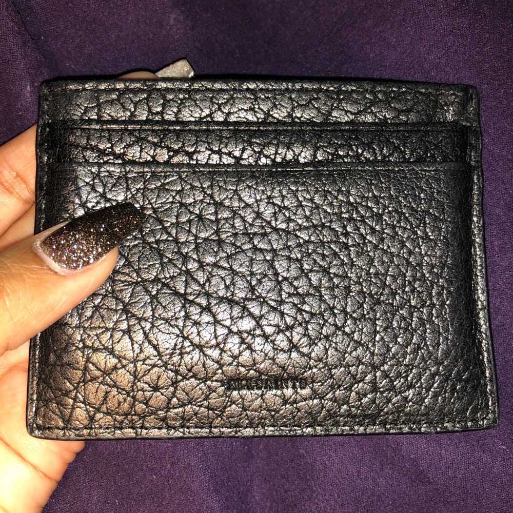 All Saints Pebbled Leather Card Case, Black